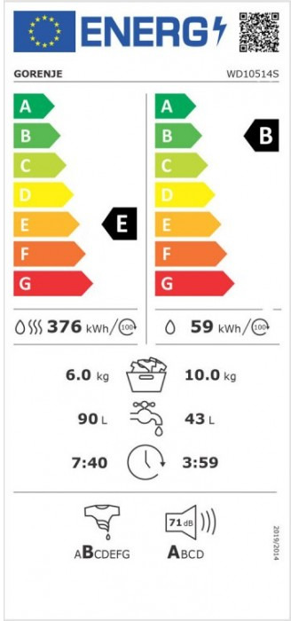 Gorenje WD10514S Πλυντήριο Στεγνωτήριο Ρούχων 10kg / 6kg Ατμού 1400 Στροφές