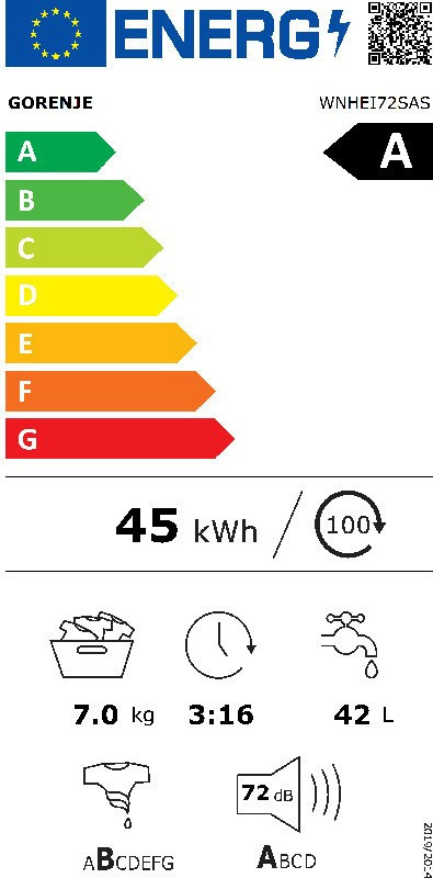 Gorenje WNHEI72SAS Πλυντήριο Ρούχων 7kg 1200 Στροφών