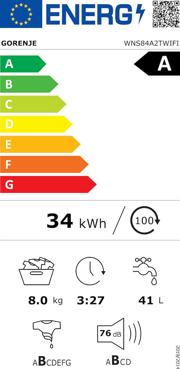 Gorenje WNS84A2TWIFI 1400 Πλυντήριο Ρούχων 8kg 1400 Στροφών