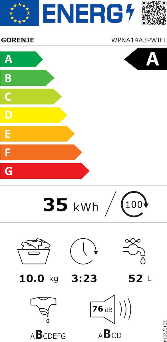 Gorenje WPNA14A3PWIFI 1400 Πλυντήριο Ρούχων 10kg 1400 Στροφών