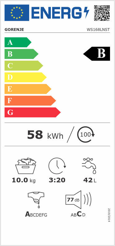 Gorenje WS168LNST Πλυντήριο Ρούχων 10kg 1600 Στροφών