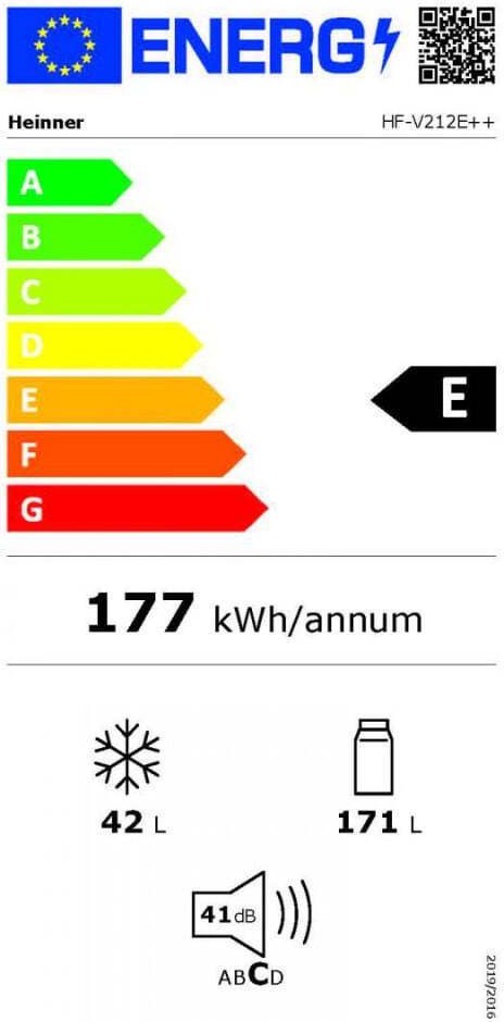 Heinner HF-V212E++ Δίπορτο Ψυγείο 212lt Υ145xΠ54xΒ57cm Λευκό