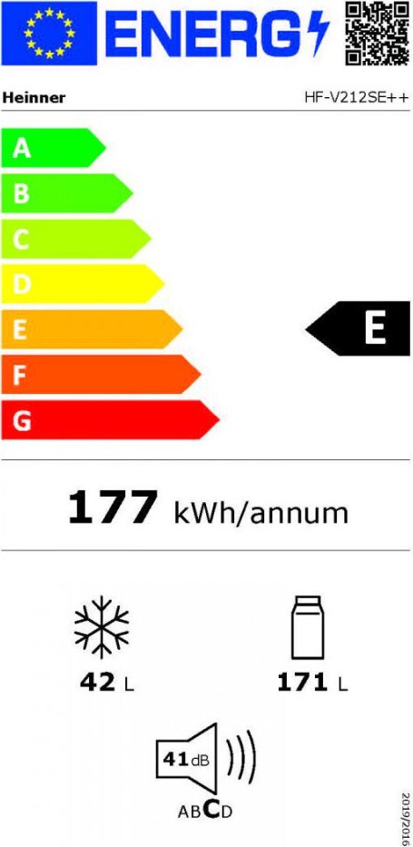 Heinner HF-V212SE++ Δίπορτο Ψυγείο 213lt Υ145xΠ54xΒ57cm Inox