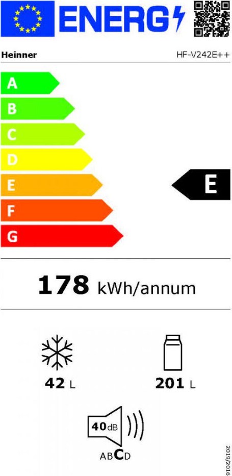 Heinner HF-V242E++ Δίπορτο Ψυγείο 243lt Υ161xΠ54xΒ57cm Λευκό