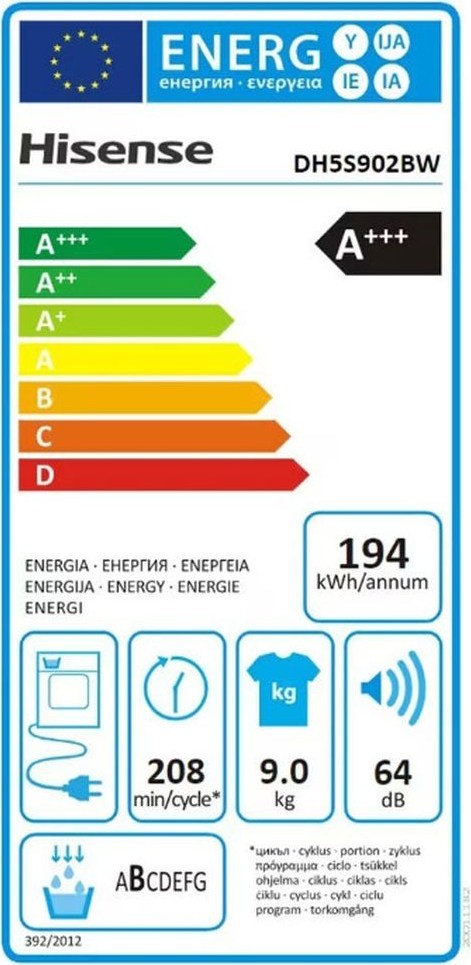 Hisense DH5S902BW Στεγνωτήριο Ρούχων 9kg A+++ με Αντλία Θερμότητας