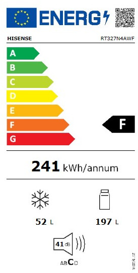 Hisense RT327N4AWF Δίπορτο Ψυγείο 249lt No Frost Υ167.6xΠ55xΒ56.7cm Λευκό