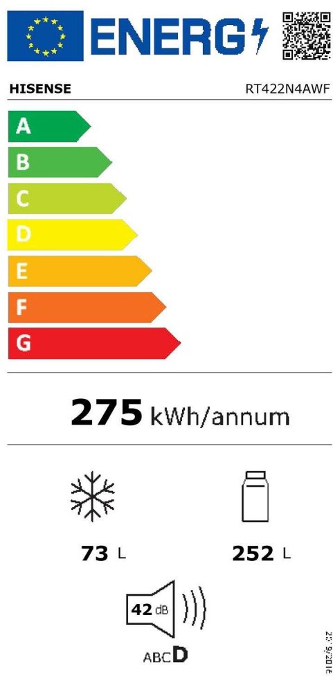 Hisense RT422N4AWF Δίπορτο Ψυγείο 325lt Full No Frost Υ169.6xΠ59.5xΒ65cm Λευκό