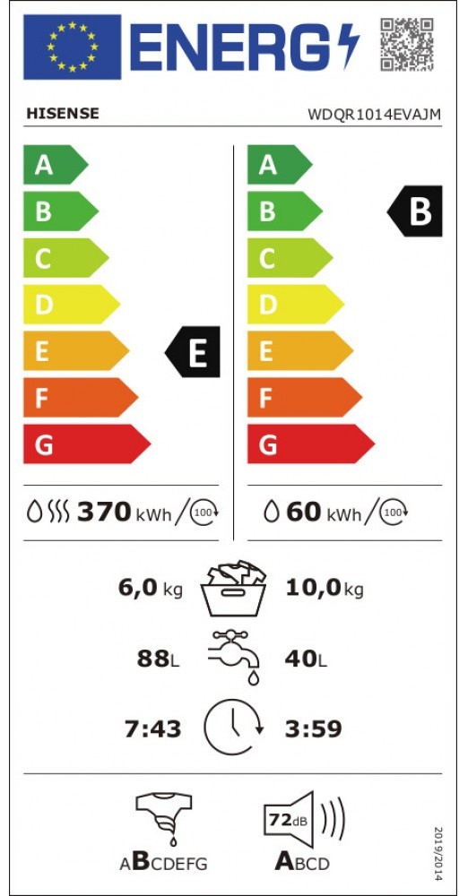 Hisense WDQR1014EVAJM Πλυντήριο Στεγνωτήριο Ρούχων 10kg / 6kg Ατμού 1400 Στροφές