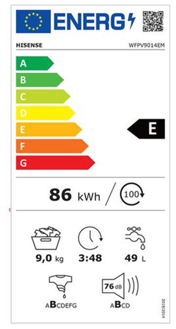 Hisense WFPV9014 EM Πλυντήριο Ρούχων 9kg 1400 Στροφών