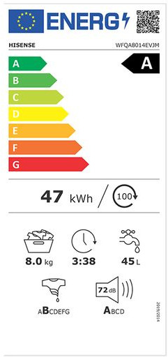 Hisense WFQA8014 EVJM Πλυντήριο Ρούχων 8kg 1400 Στροφών