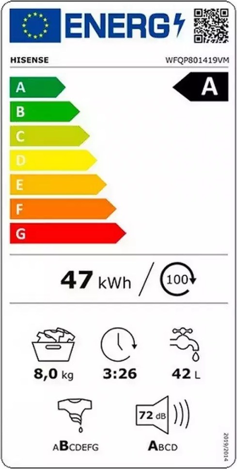 Hisense WFQP801419VM Πλυντήριο Ρούχων 8kg 1400 Στροφών