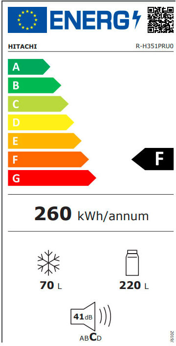 Hitachi R-H351PRU0 PWH Δίπορτο Ψυγείο 290lt Full No Frost Υ167.2xΠ60xΒ66.3cm Λευκό