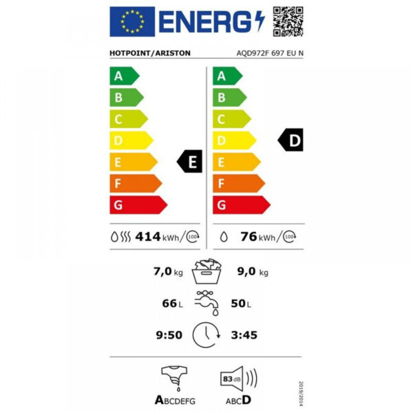 Hotpoint-Ariston AQD972F 697 EU N Πλυντήριο Στεγνωτήριο Ρούχων 9kg / 7kg Ατμού 1600 Στροφές