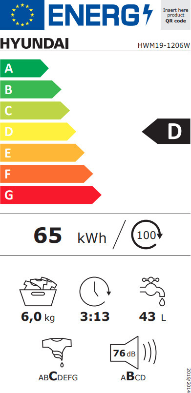 Hyundai HWM19-1206W Πλυντήριο Ρούχων 6kg 1000 Στροφών