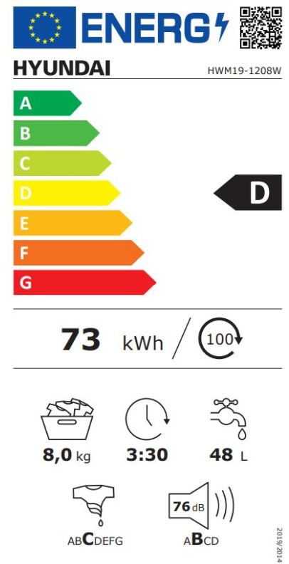 Hyundai HWM19-1208W Πλυντήριο Ρούχων 8kg 1000 Στροφών