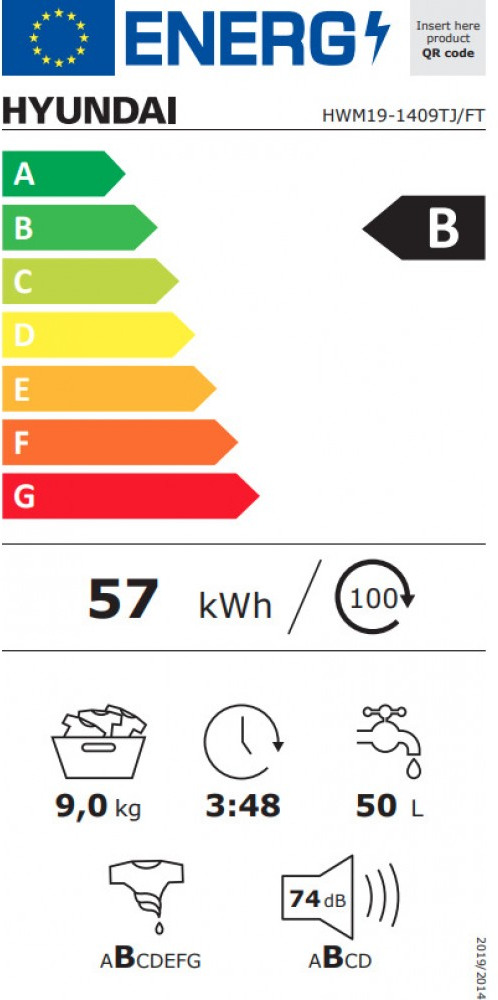 Hyundai HWM19-1409TJ/FT Πλυντήριο Ρούχων 9kg 1400 Στροφών