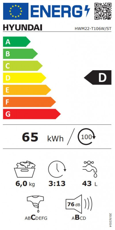 Hyundai HWM22-T106W/ST Πλυντήριο Ρούχων 6kg 1000 Στροφών