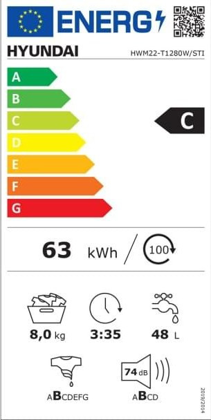 Hyundai HWM22-T1280W/STI Πλυντήριο Ρούχων 8kg 1200 Στροφών