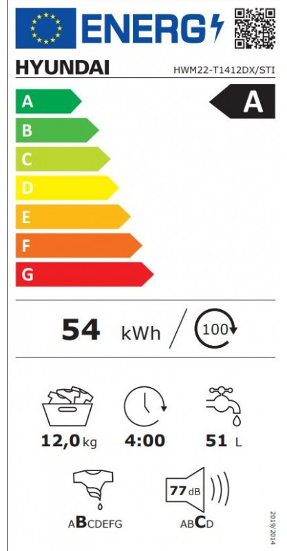 Hyundai HWM22-T1412DX/STI Πλυντήριο Ρούχων 12kg 1400 Στροφών