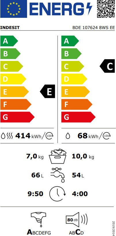 Indesit BDE 107624 8WS EE Πλυντήριο Στεγνωτήριο Ρούχων 10kg / 7kg 1600 Στροφές