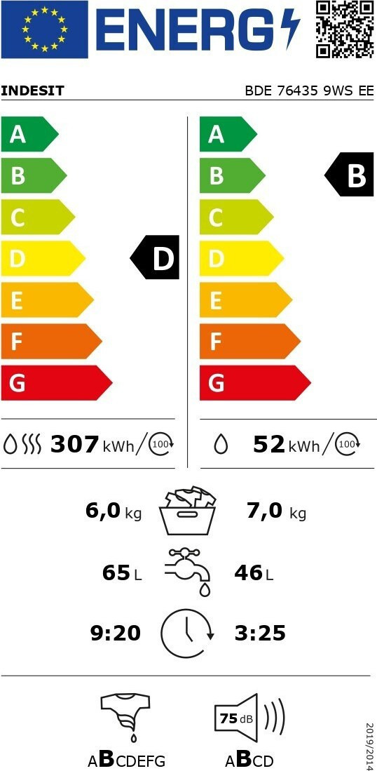 Indesit BDE 76435 9WS E Πλυντήριο Στεγνωτήριο Ρούχων 7kg / 6kg 1400 Στροφές