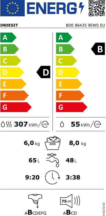 Indesit BDE 86435 9EWS EU Πλυντήριο Στεγνωτήριο Ρούχων 8kg / 6kg 1400 Στροφές