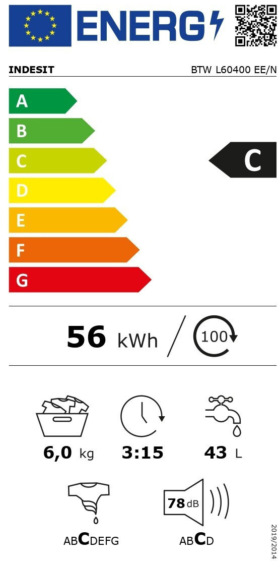 Indesit BTW L60400 EE/N Πλυντήριο Ρούχων Άνω Φόρτωσης 6kg 1000 Στροφών