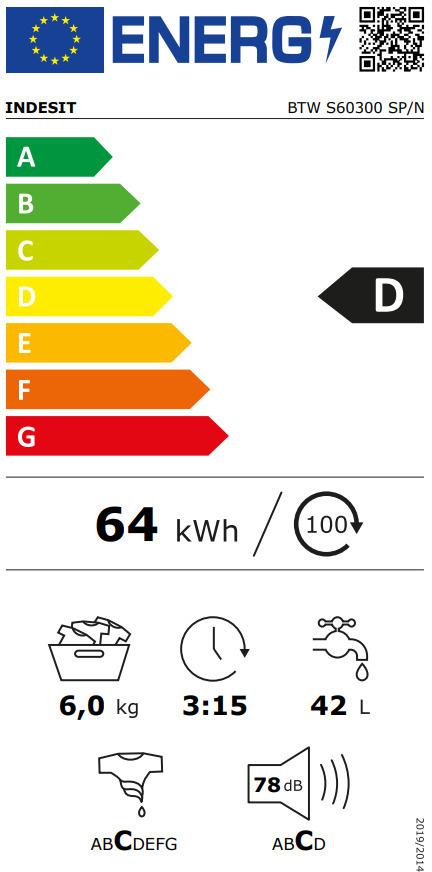 Indesit BTW S60300 SP/N Πλυντήριο Ρούχων Άνω Φόρτωσης 6kg 1000 Στροφών