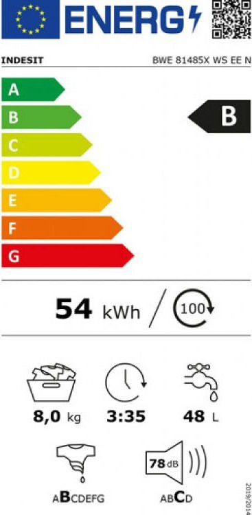 Indesit BWE 81484X WS EE N Πλυντήριο Ρούχων 8kg 1400 Στροφών