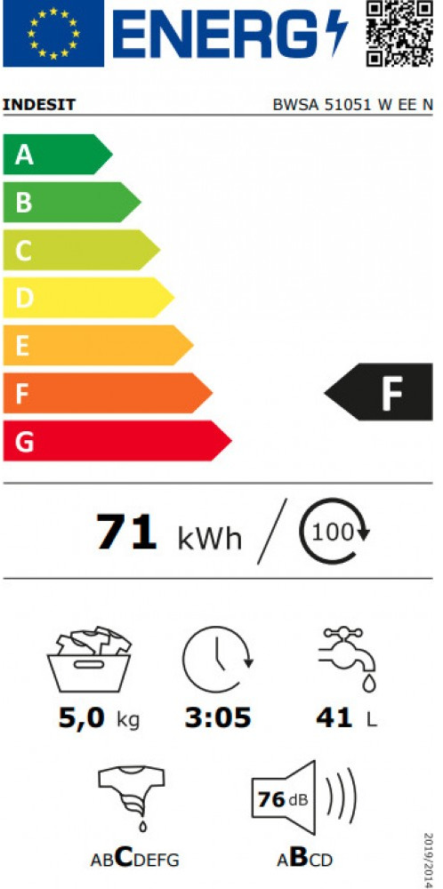 Indesit BWSA 51051 W EE N Πλυντήριο Ρούχων 5kg 1000 Στροφών