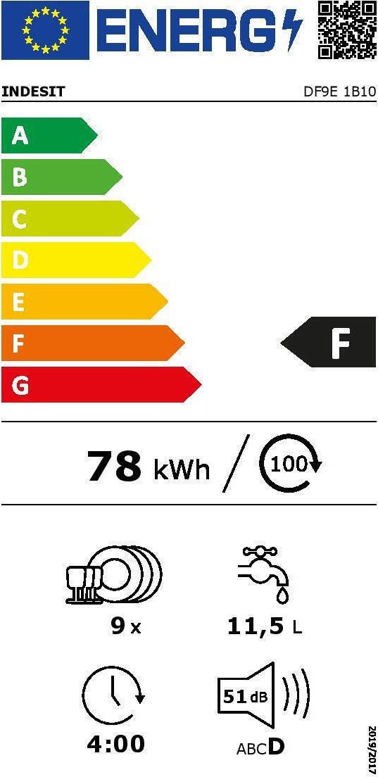 Indesit DF9E1B10S Ελεύθερο Πλυντήριο Πιάτων 45cm για 9 Σερβίτσια Inox