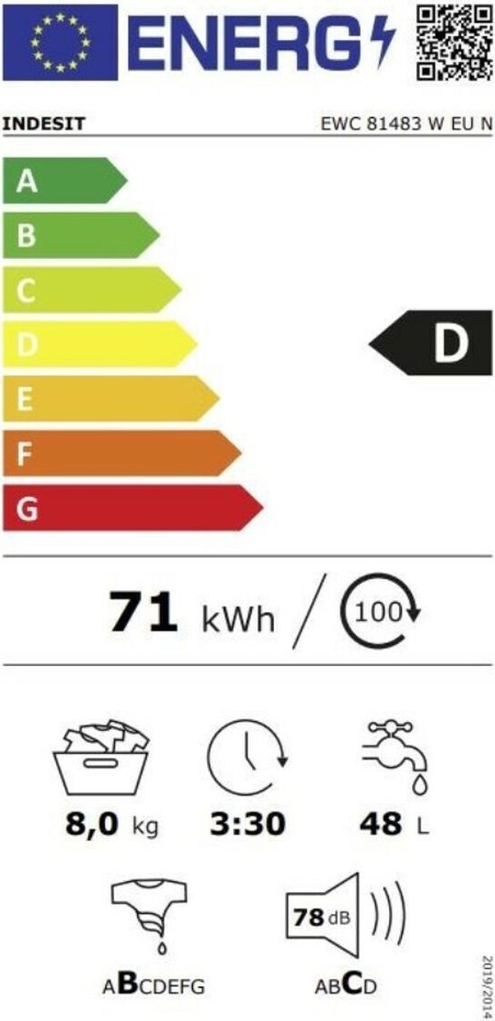 Indesit EWC 81483 W EU Πλυντήριο Ρούχων 8kg 1400 Στροφών