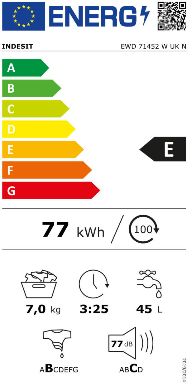 Indesit EWD 71052 W IT N Πλυντήριο Ρούχων 7kg 951 Στροφών