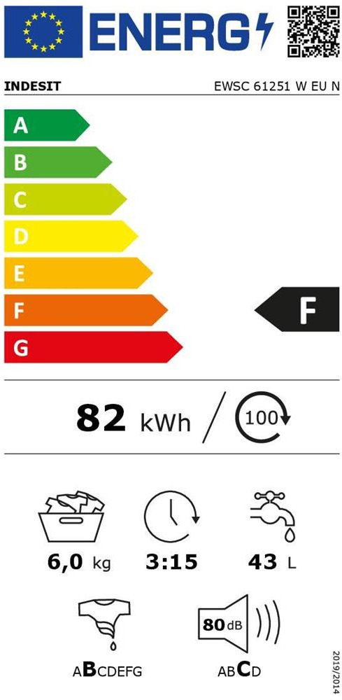 Indesit EWSC61251W Πλυντήριο Ρούχων 6kg 1200 Στροφών