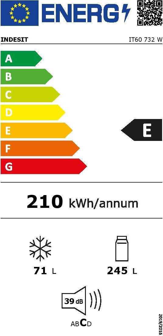 Indesit IT60732W Δίπορτο Ψυγείο Υ174.9xΠ60xΒ59.5cm Λευκό