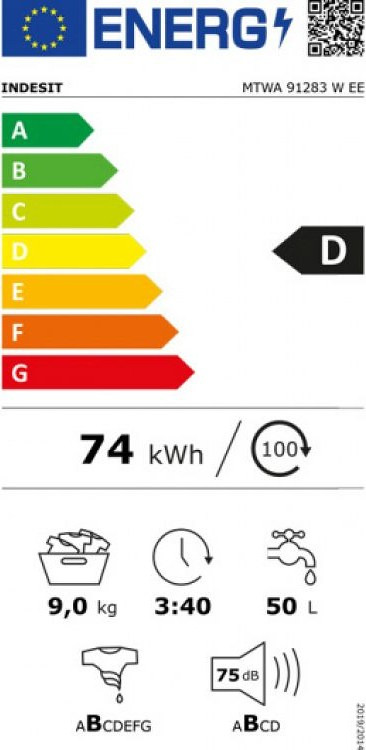 Indesit MTWA 91283 W EE Πλυντήριο Ρούχων 9kg 120097 Στροφών