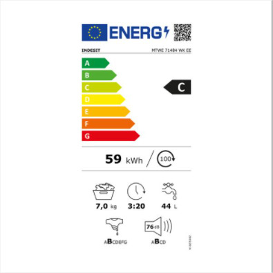 Indesit MTWE 71484 WK EE Πλυντήριο Ρούχων 7kg 1400 Στροφών