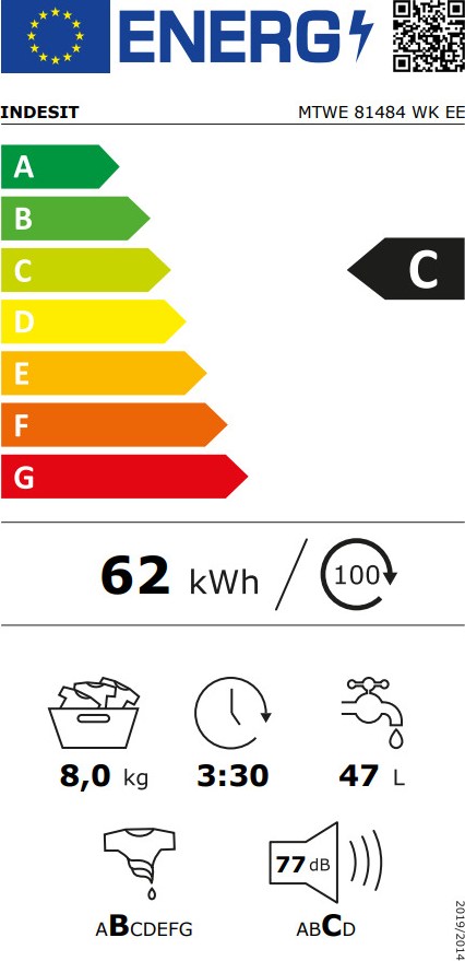 Indesit MTWE 81484 WK EE Πλυντήριο Ρούχων 8kg 1400 Στροφών