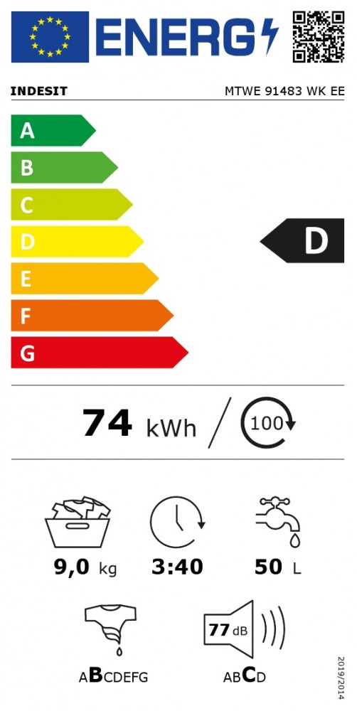 Indesit MTWE91483WK Πλυντήριο Ρούχων 9kg 1400 Στροφών