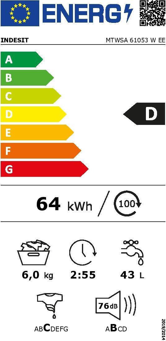 Indesit MTWSA61053WEE Πλυντήριο Ρούχων 5kg 1000 Στροφών