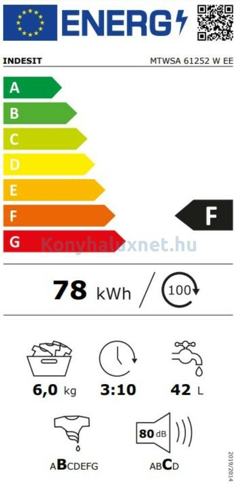 Indesit MTWSA61252WEE Πλυντήριο Ρούχων 6kg 1200 Στροφών