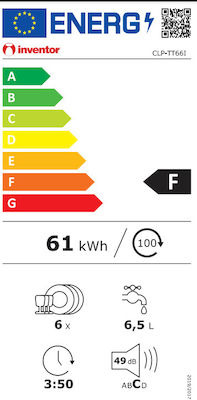 Inventor CLP-TT66I Inox Πλυντήριο Πιάτων Πάγκου 55cm για 6 Σερβίτσια Inox