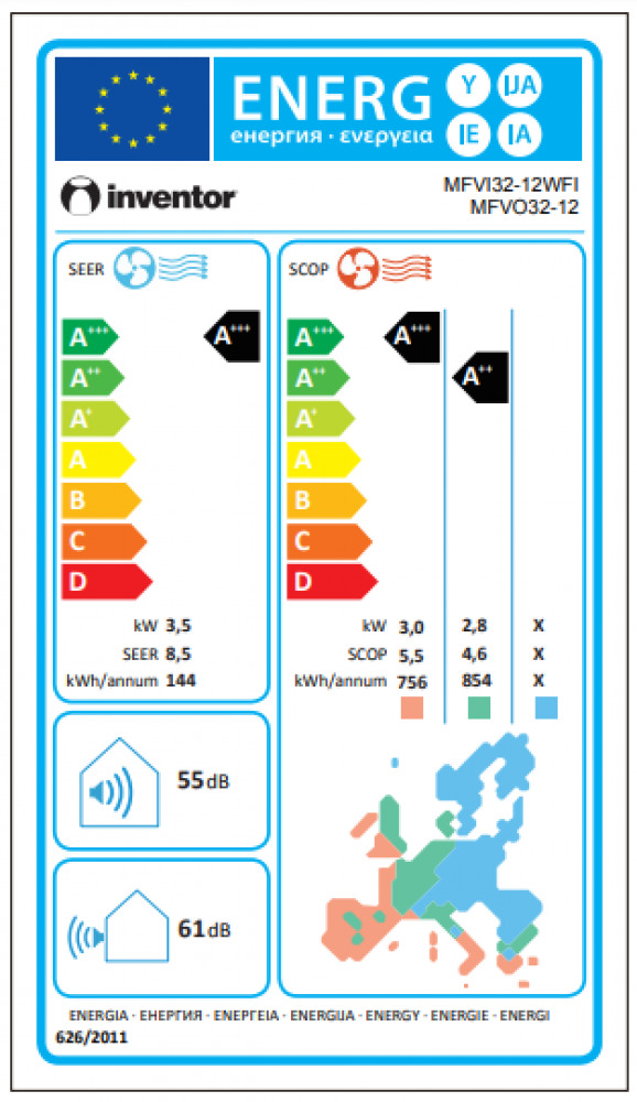Inventor Comfort MFVI32-12WFI/MFVO32-12 Κλιματιστικό Inverter 12000 BTU A+++/A+++ με Ιονιστή και Wi-Fi