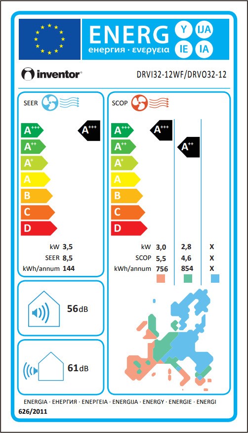 Inventor Dark DRVI32-12WF/DRVO32-12 Κλιματιστικό Inverter 12000 BTU A+++/A+++ με Ιονιστή και Wi-Fi