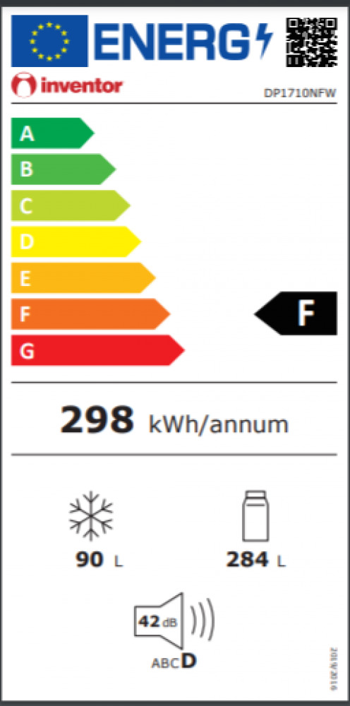 Inventor DP1710NFW Δίπορτο Ψυγείο 374lt Full No Frost Υ171.2xΠ69.6xΒ68.5cm Λευκό