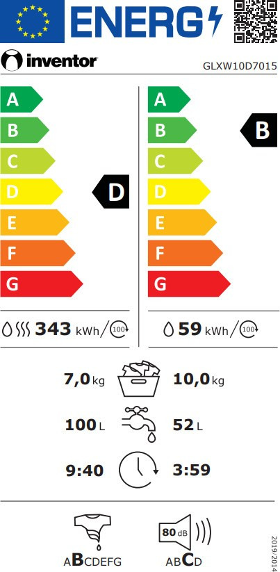 Inventor Galaxy GLXW10D7015 Πλυντήριο Στεγνωτήριο Ρούχων 10kg / 7kg 1500 Στροφές