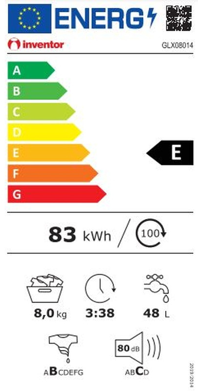 Inventor GLX08014 Πλυντήριο Ρούχων 8kg 1400 Στροφών