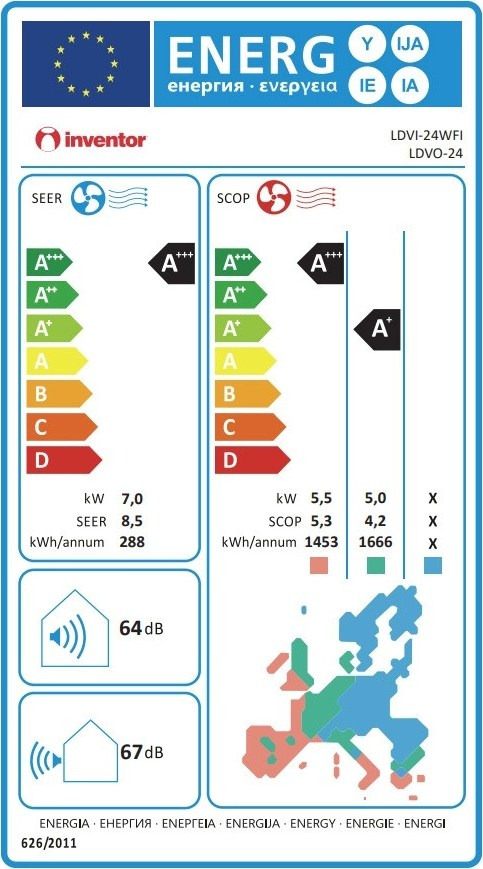 Inventor Legend LDVI-24WFI/LDVO-24 Κλιματιστικό Inverter 24000 BTU A+++/A+++ με Ιονιστή