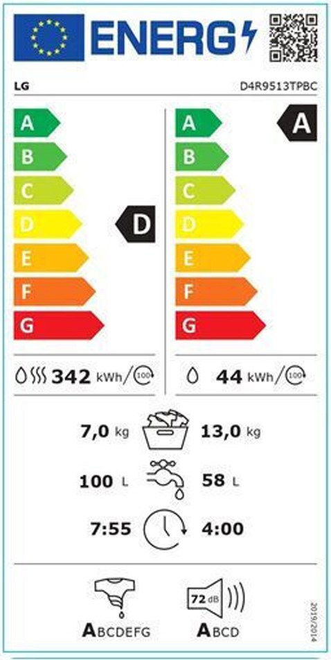 LG D4R9513TPBC Πλυντήριο Στεγνωτήριο Ρούχων 13kg / 7kg Ατμού 1400 Στροφές