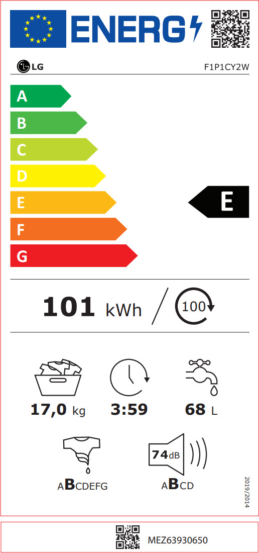 LG F1P1CY2W Πλυντήριο Ρούχων 17kg 1100 Στροφών